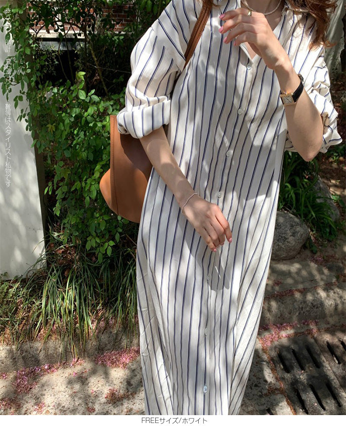 ロング丈シャツワンピース