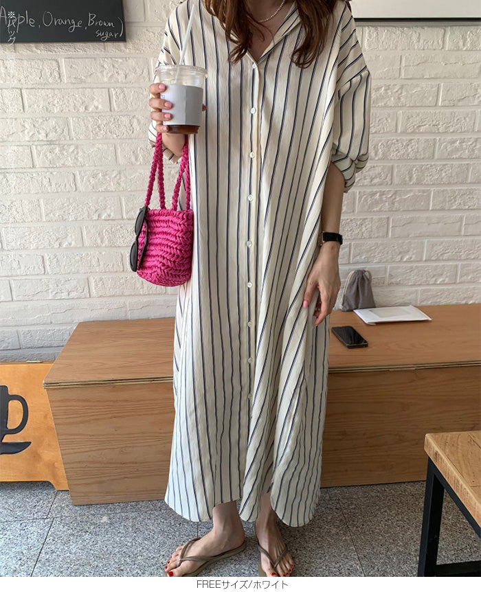 ロング丈シャツワンピース