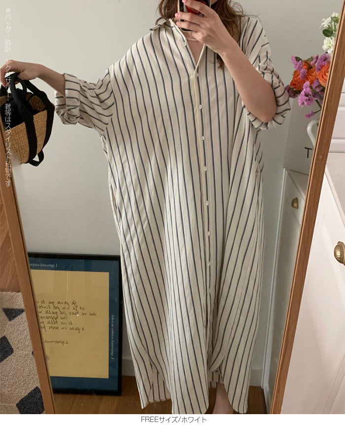 ロング丈シャツワンピース