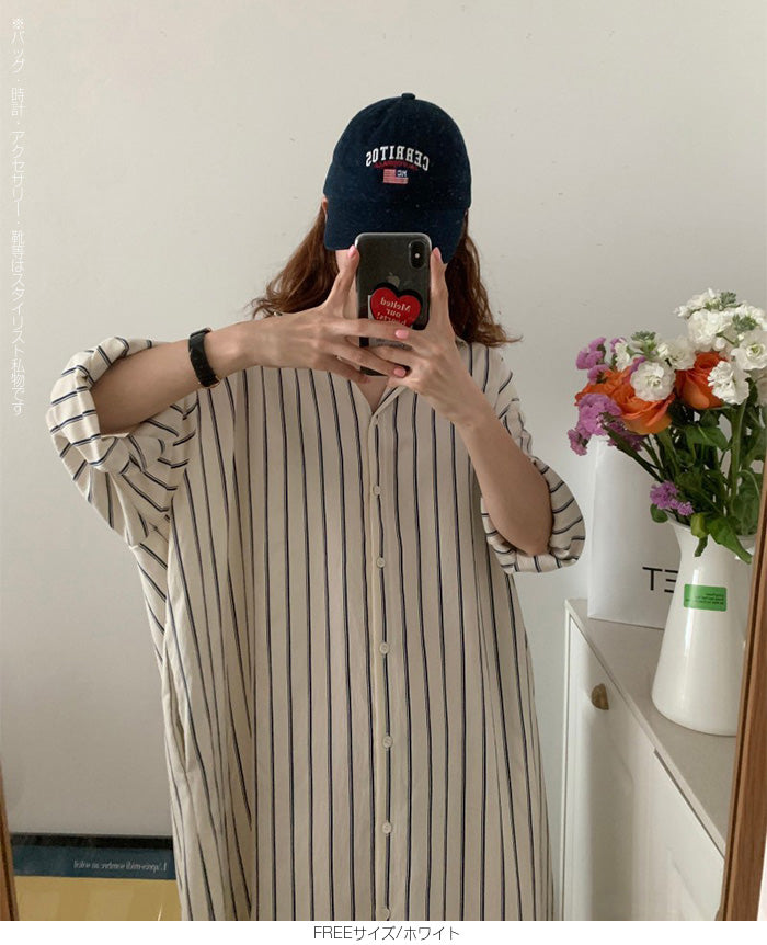 ロング丈シャツワンピース