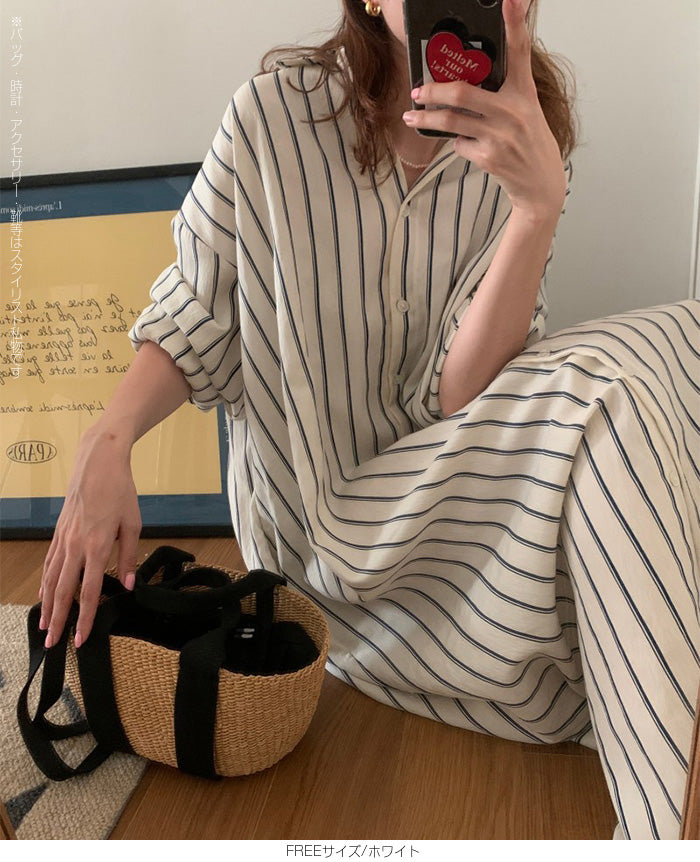 ロング丈シャツワンピース