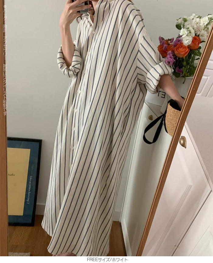ロング丈シャツワンピース