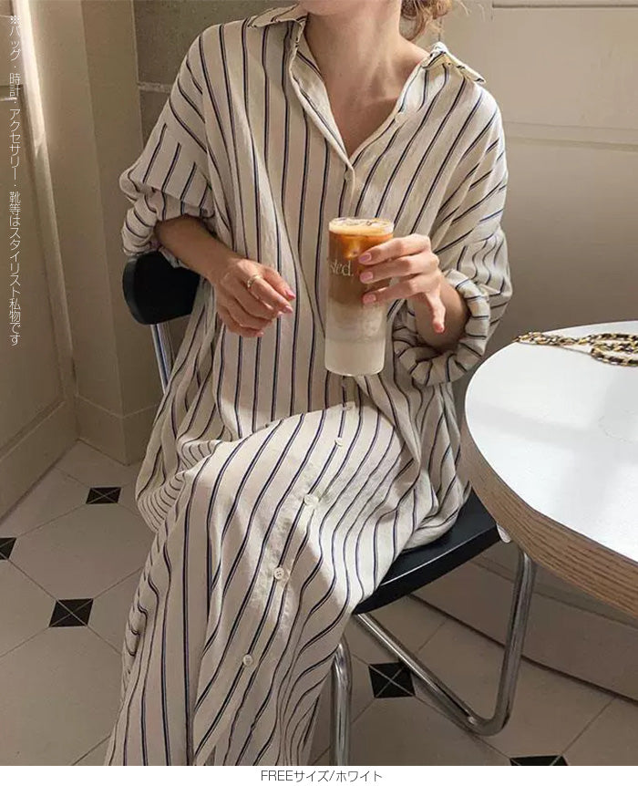 ロング丈シャツワンピース