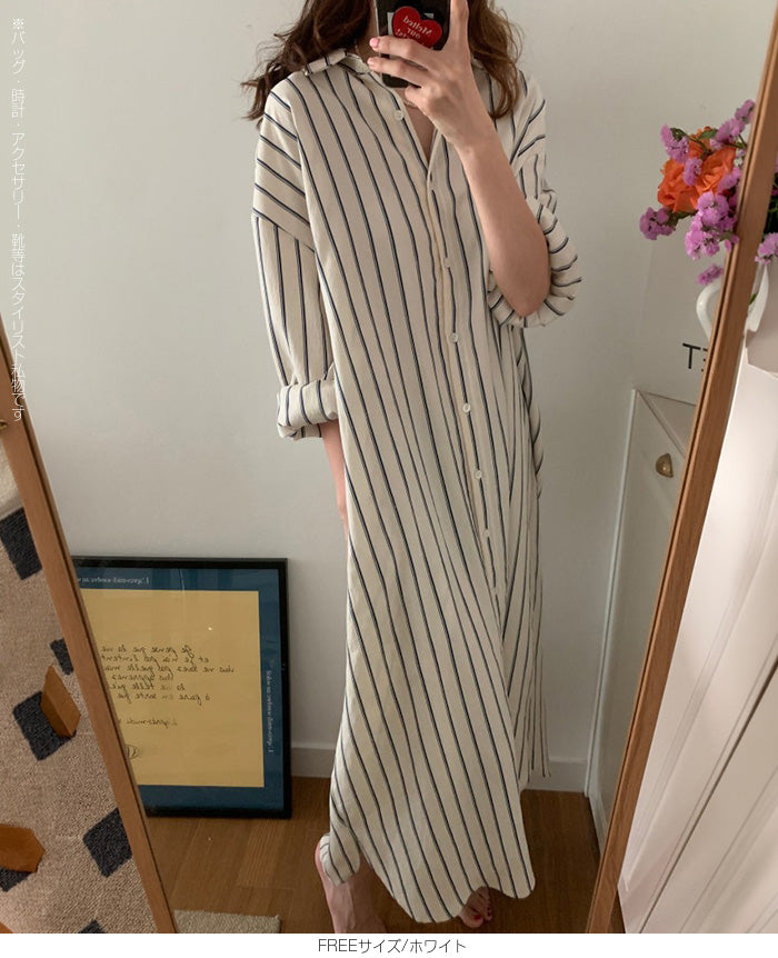 ロング丈シャツワンピース