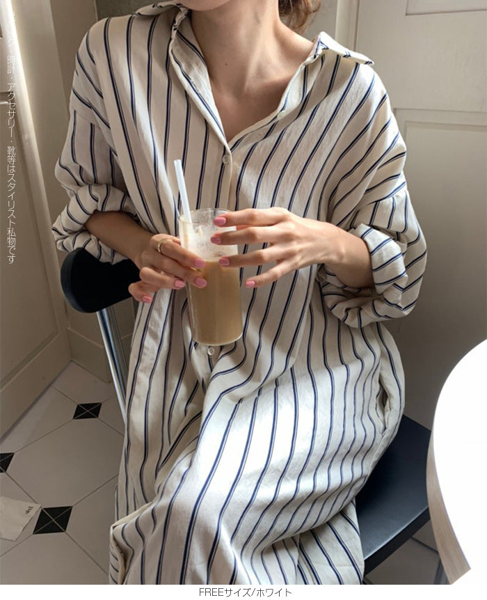 ロング丈シャツワンピース