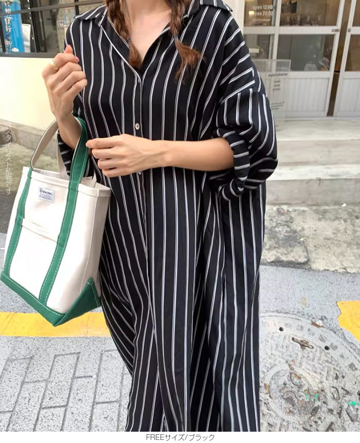 ロング丈シャツワンピース
