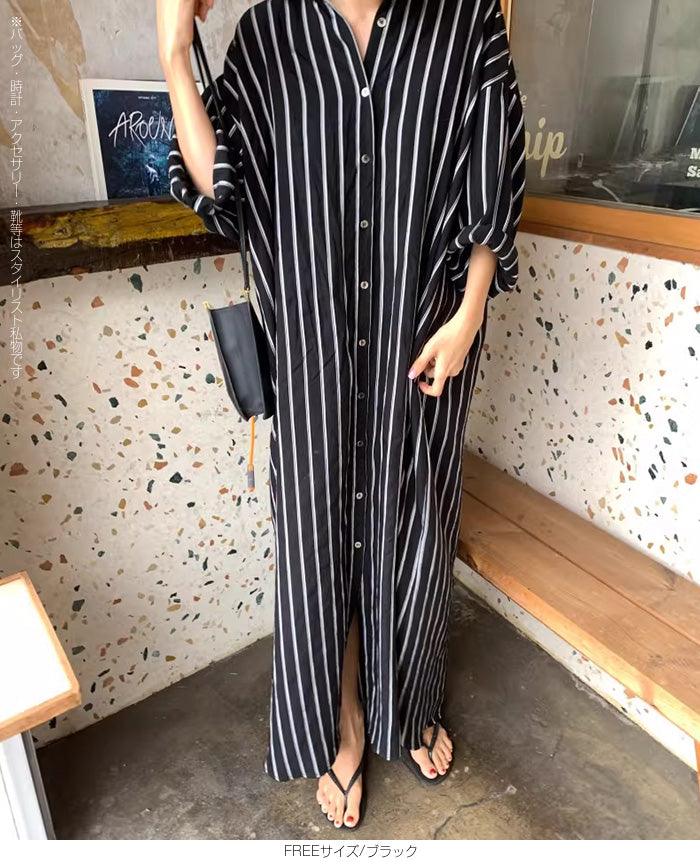 ロング丈シャツワンピース