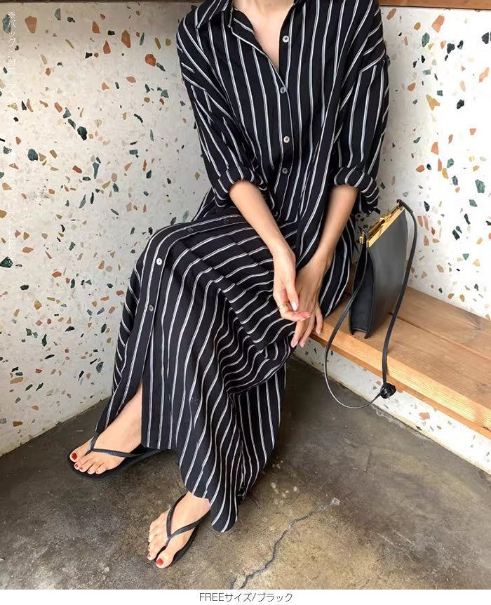 ロング丈シャツワンピース