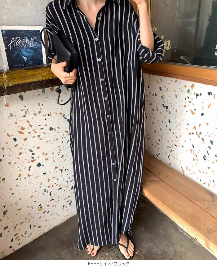 ロング丈シャツワンピース