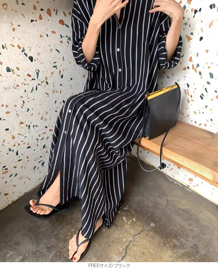 ロング丈シャツワンピース