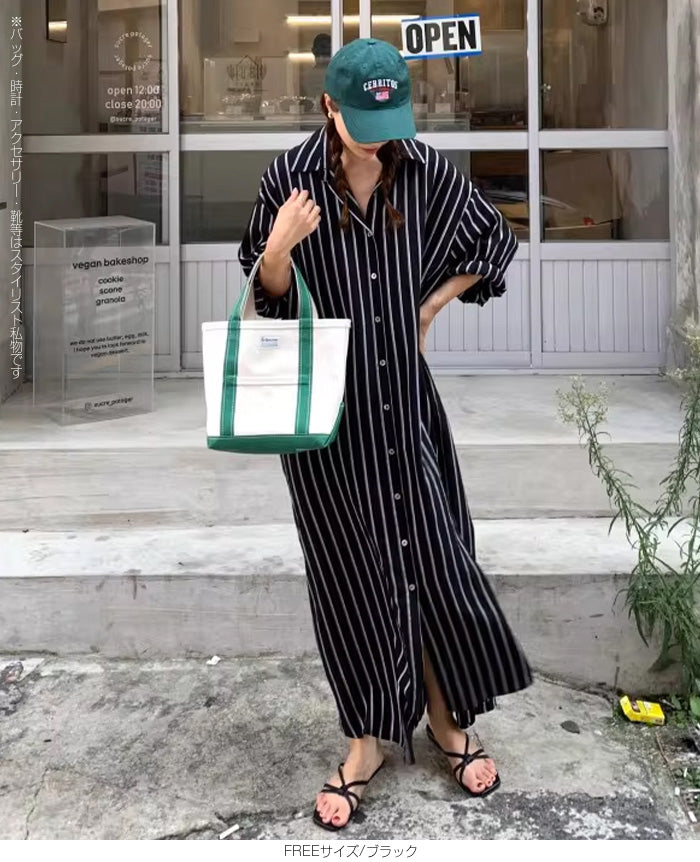 ロング丈シャツワンピース