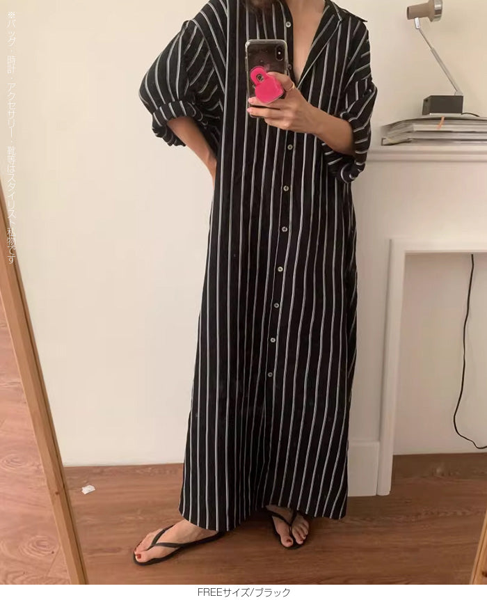 ロング丈シャツワンピース