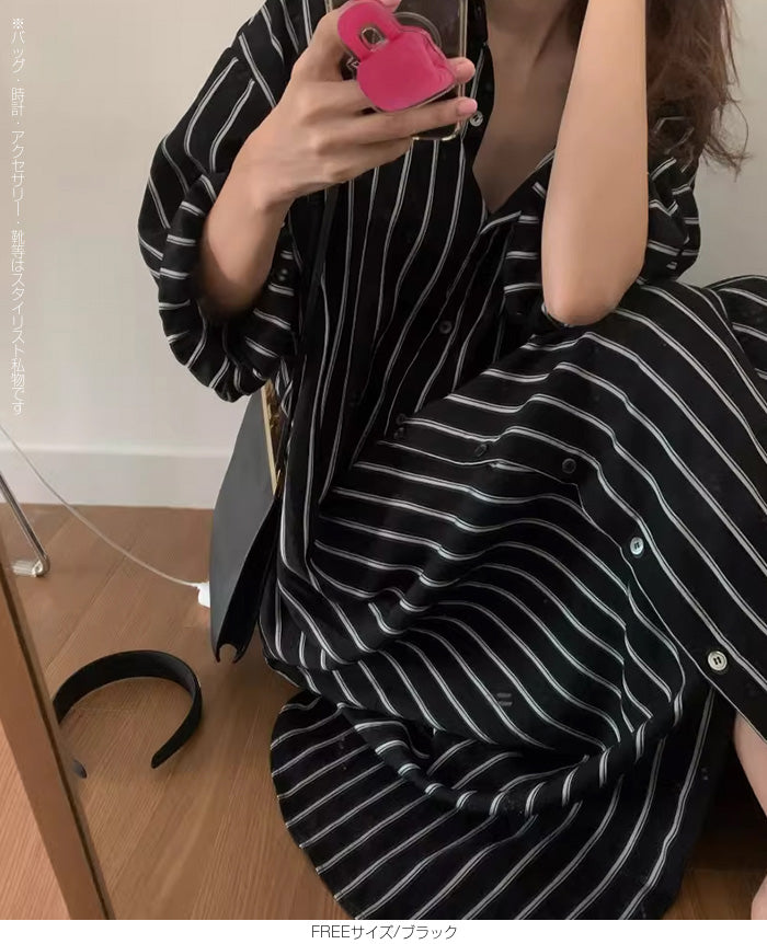 ロング丈シャツワンピース