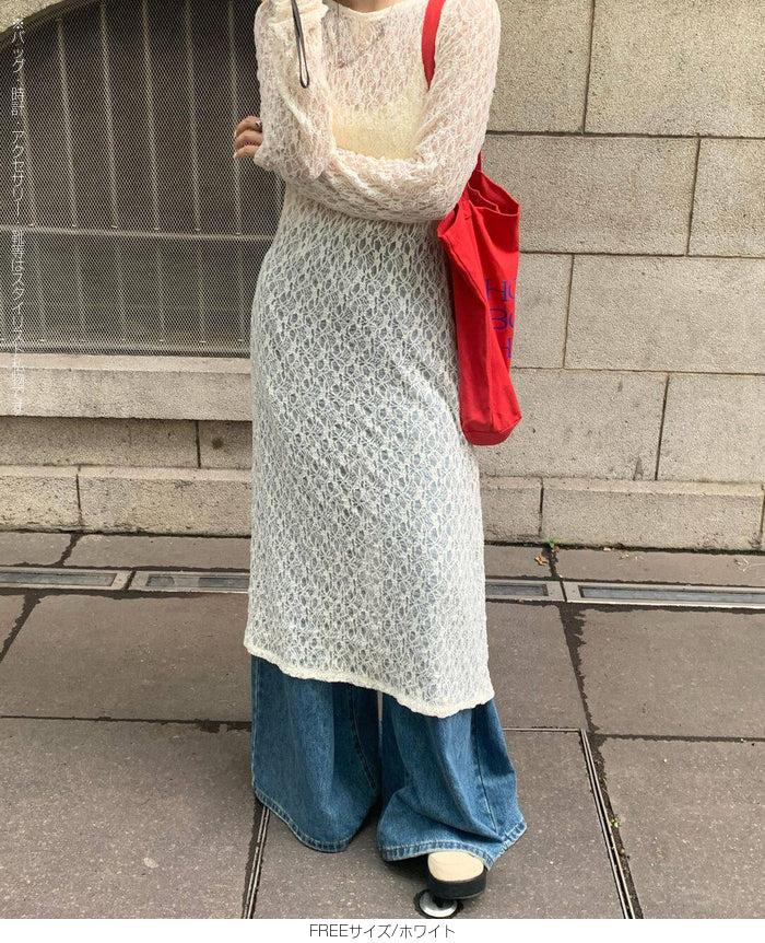 透かしレースワンピース