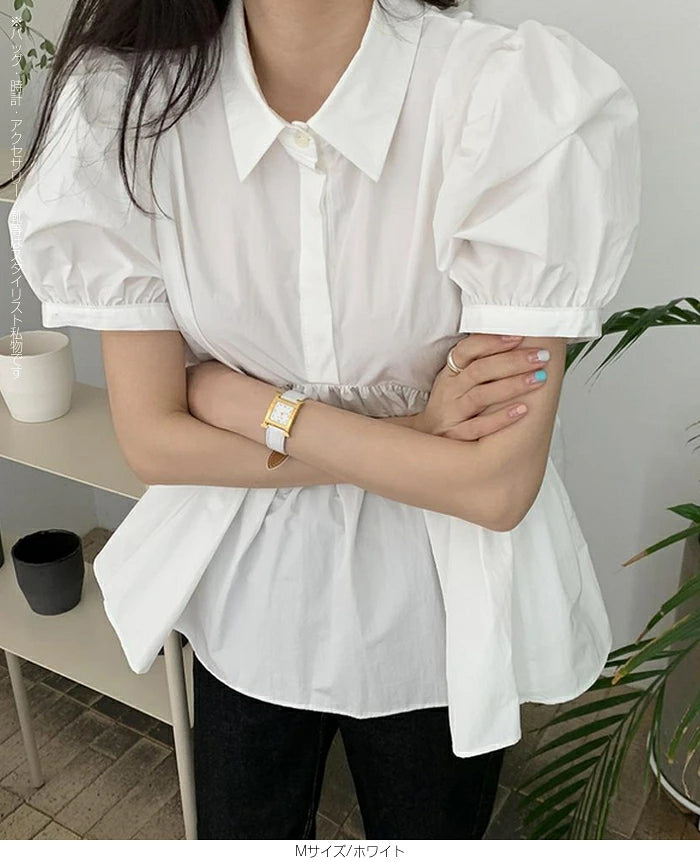 パフスリーブペプラムブラウス