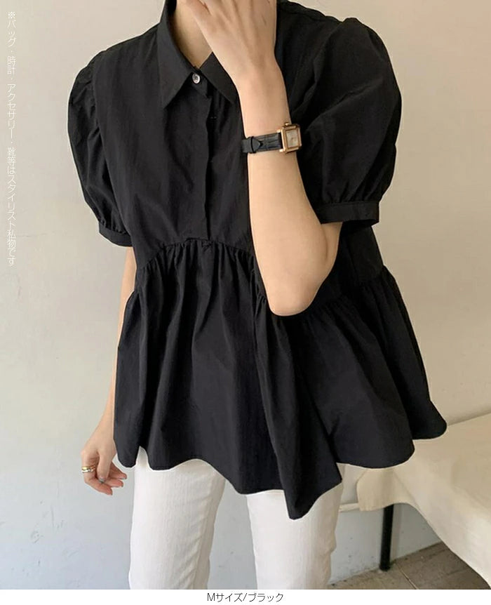 パフスリーブペプラムブラウス