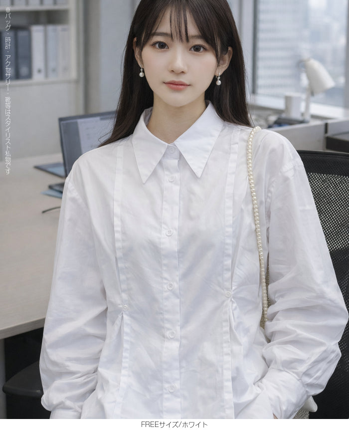 ピンタックデザインシャツブラウス