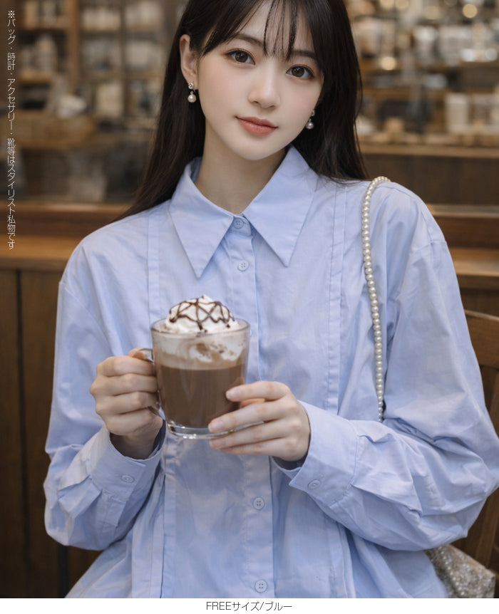 ピンタックデザインシャツブラウス