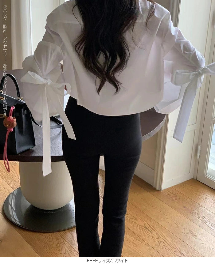 サイドリボンショートシャツブラウス