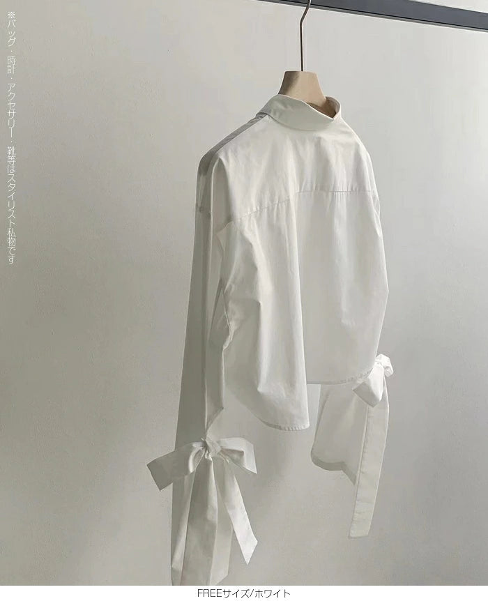 サイドリボンショートシャツブラウス