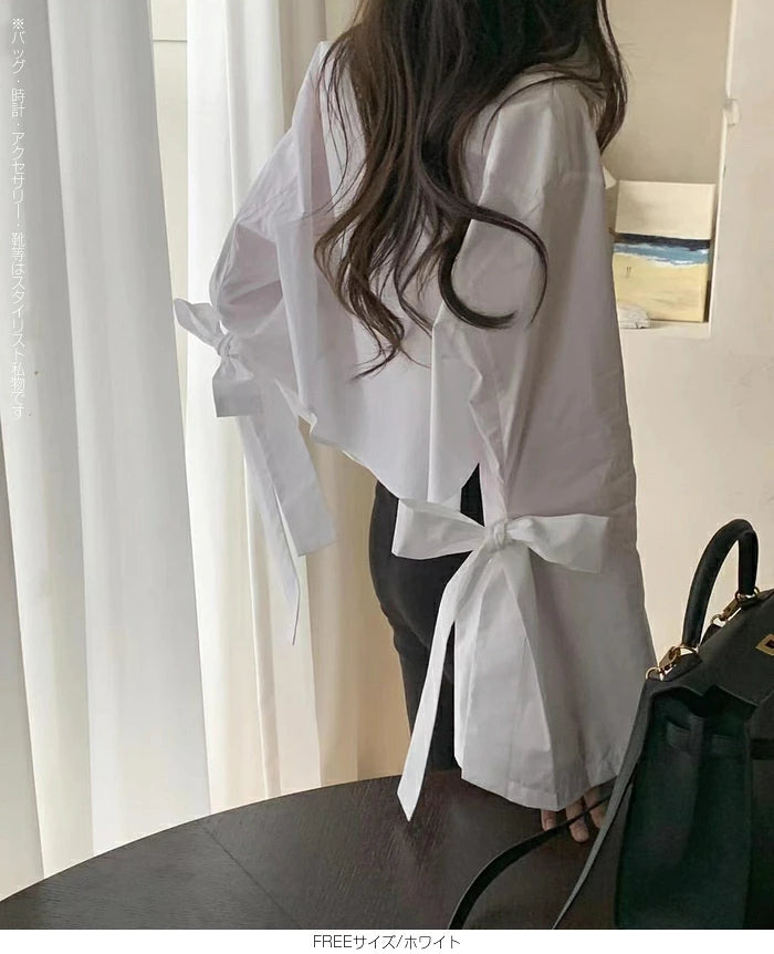 サイドリボンショートシャツブラウス