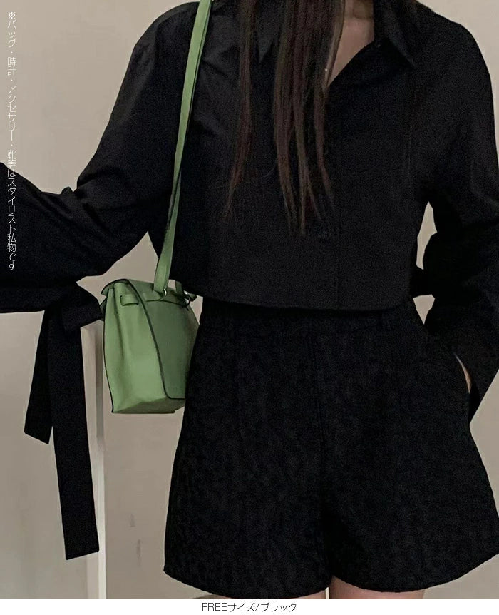 サイドリボンショートシャツブラウス