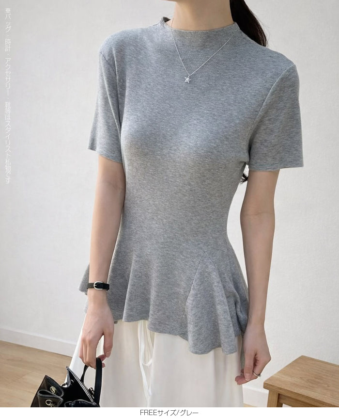 ペプラムニットトップス