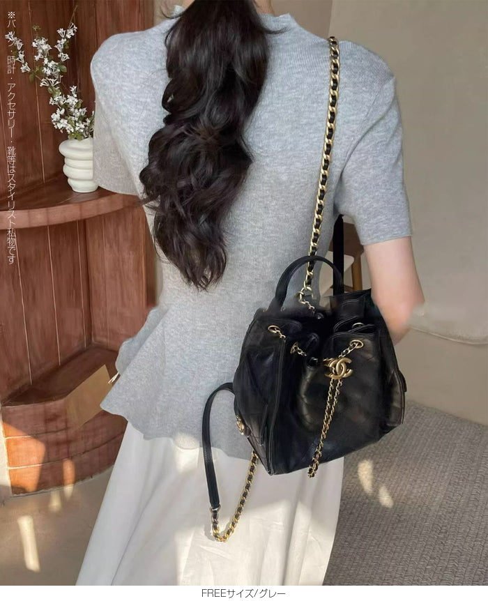 ペプラムニットトップス