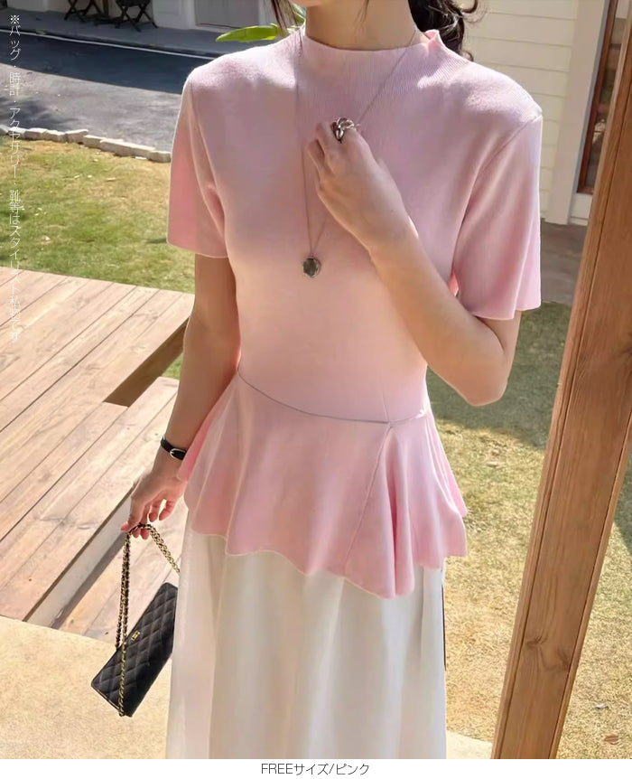 ペプラムニットトップス