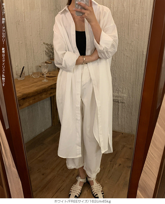 前開きロングシャツワンピース