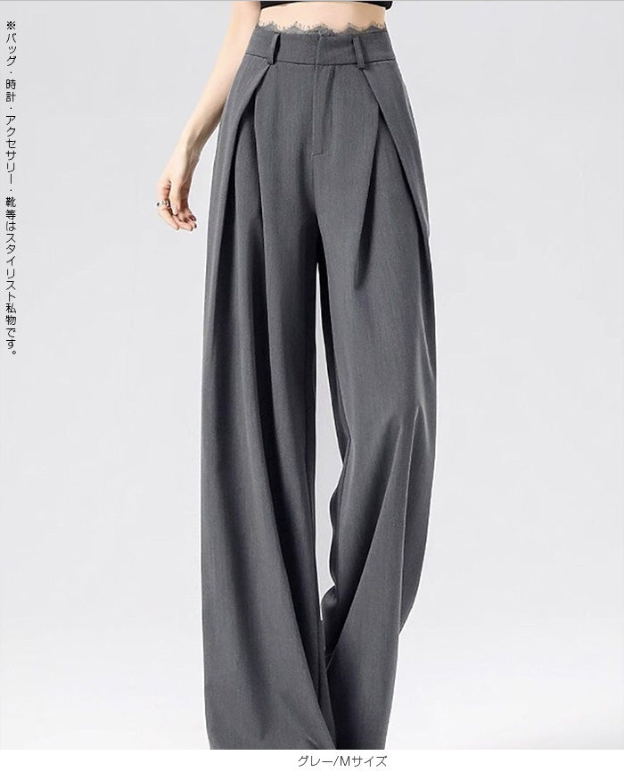 レースプリーツ ハイウエストスラックス