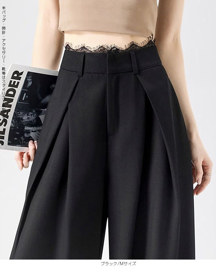 レースプリーツ ハイウエストスラックス