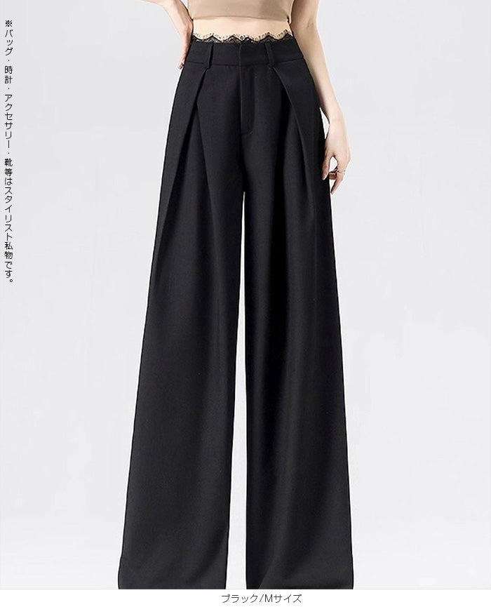 レースプリーツ ハイウエストスラックス