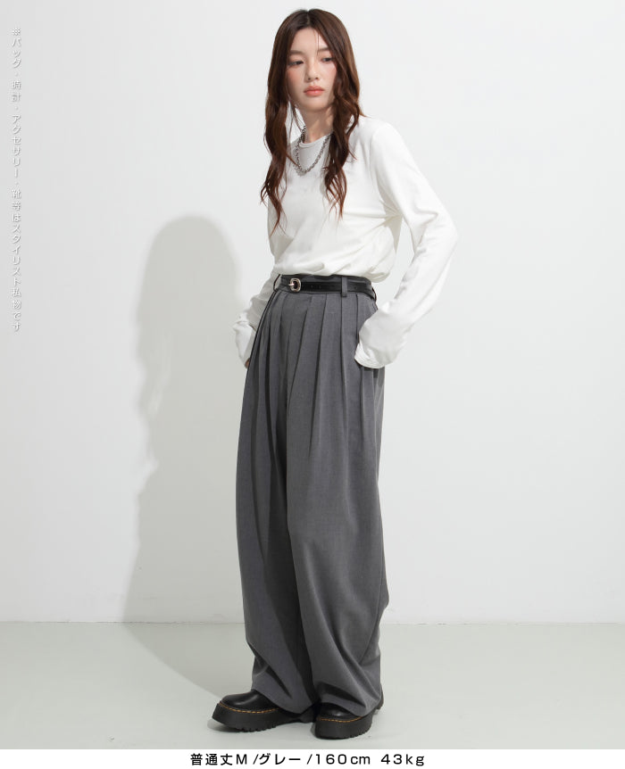 03color タックデザインバレルレッグパンツ