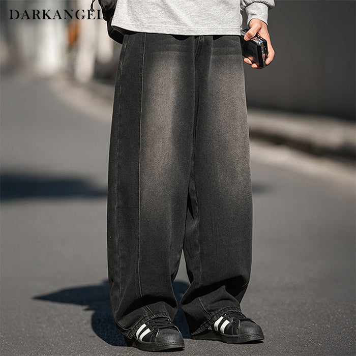 ユニセックス切替ワイドデニムパンツ