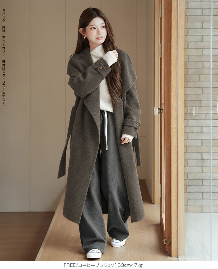 スタンドカラーラップロングコート