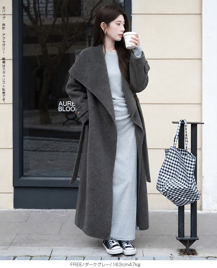 スタンドカラーラップロングコート