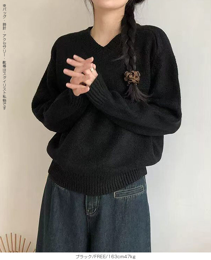 大人のゆるVネックニット