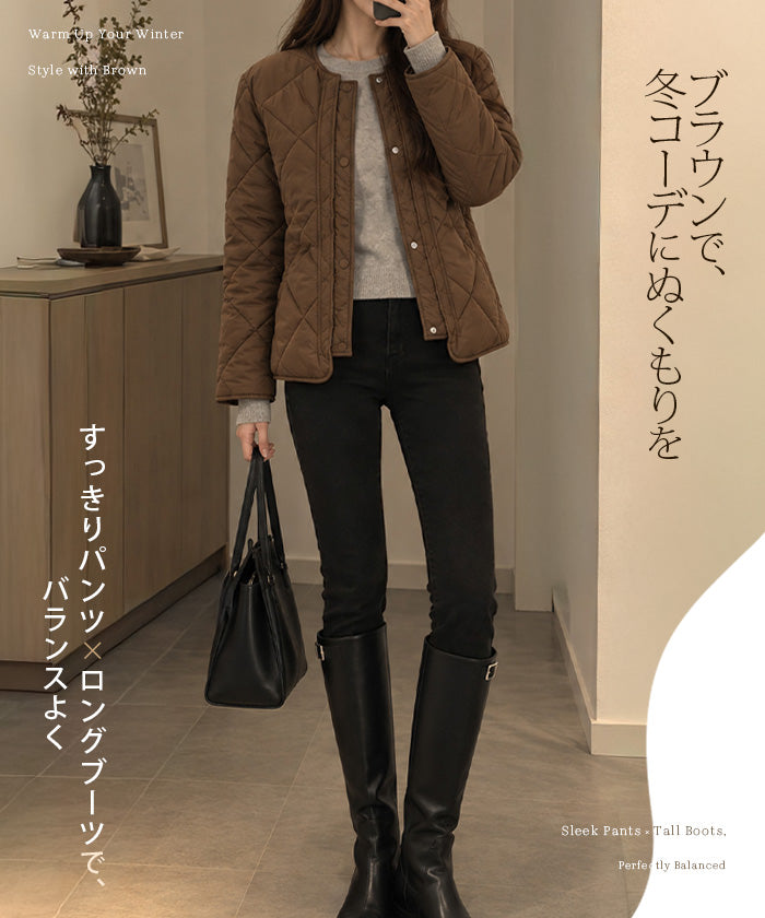 ダイヤキルトノーカラー中綿ジャケット