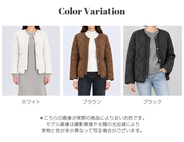 ダイヤキルトノーカラー中綿ジャケット