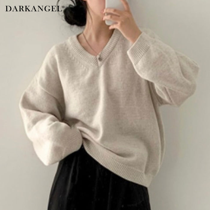ドロップショルダーvネックニットトップス