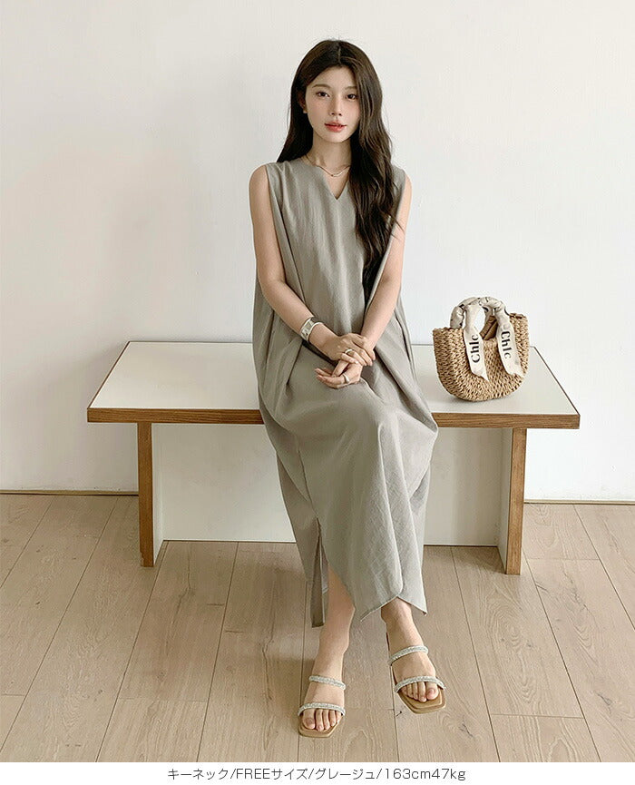 リネン風ノースリーブワンピース