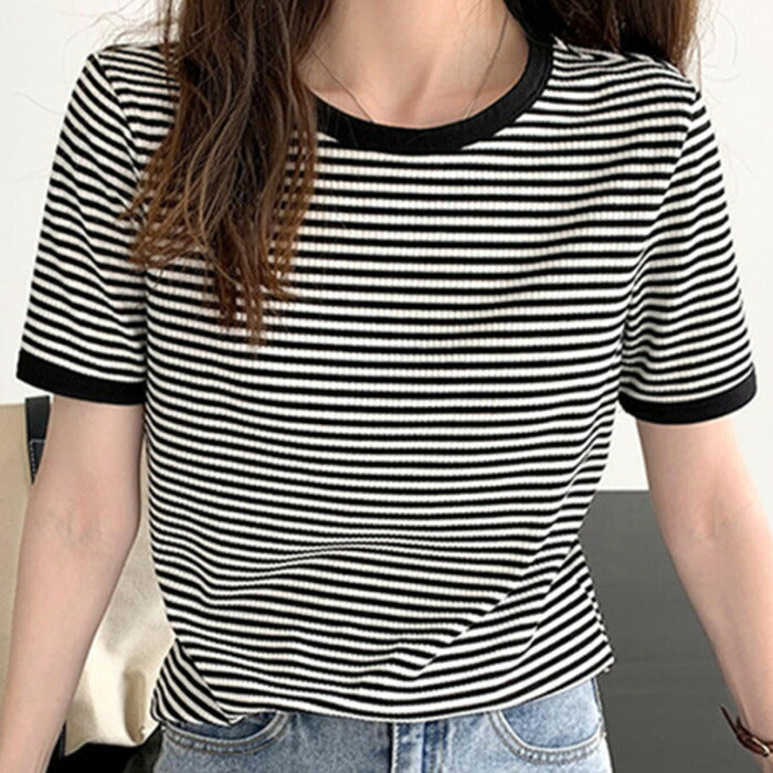 リブボーダーリンガーTシャツ