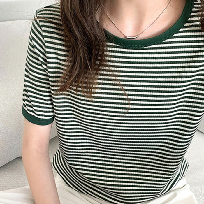 リブボーダーリンガーTシャツ