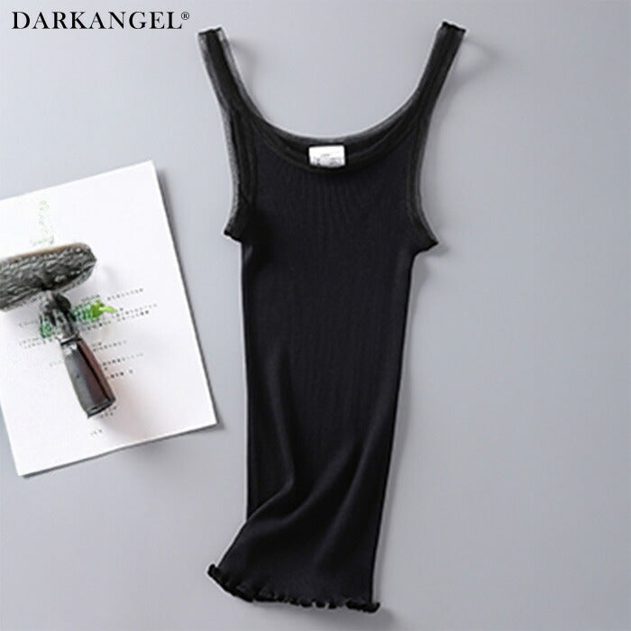 シルク混チュールリブタンクトップ