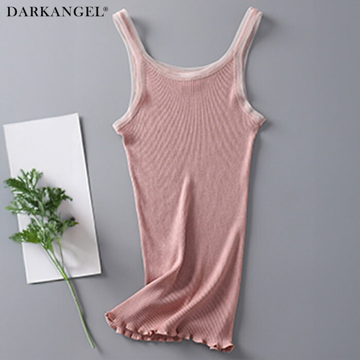 シルク混チュールリブタンクトップ