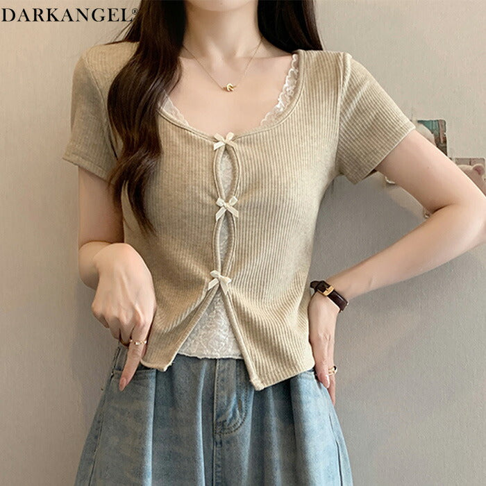 リボン付きレイヤード風カットソー