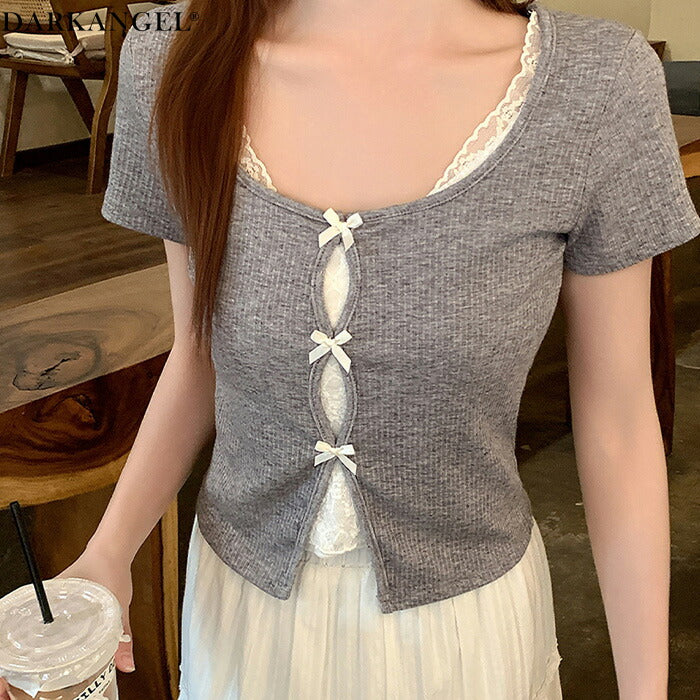 リボン付きレイヤード風カットソー