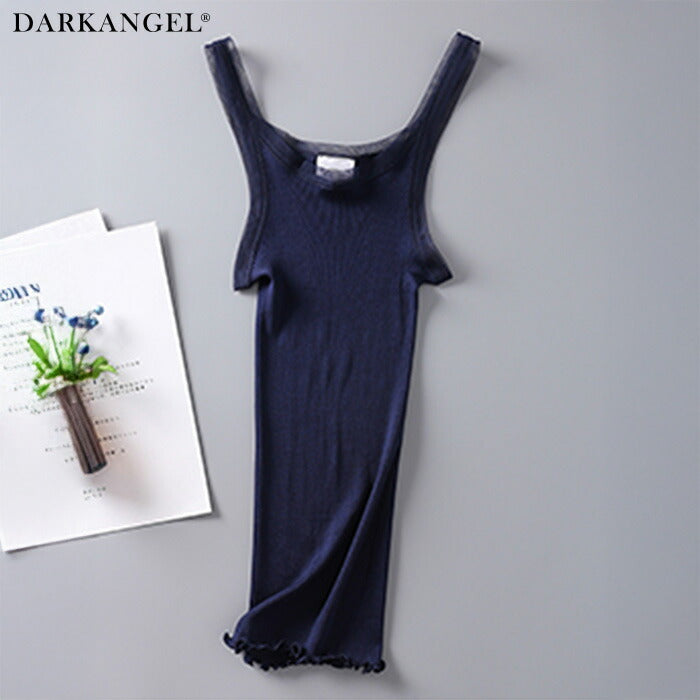 シルク混チュールリブタンクトップ