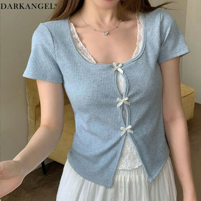 リボン付きレイヤード風カットソー